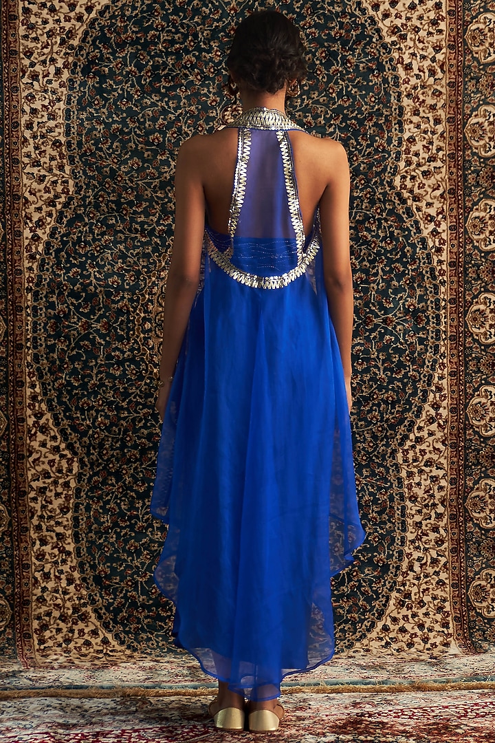 Blue Modal Satin Draped Skirt Set by Charkhee at Pernia's Pop Up Shop