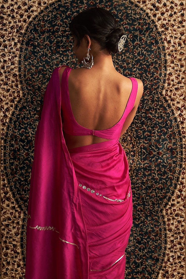 Rani Pink Chanderi Embroidered Party Wear Saree Set by Charkhee at Pernia's Pop Up Shop