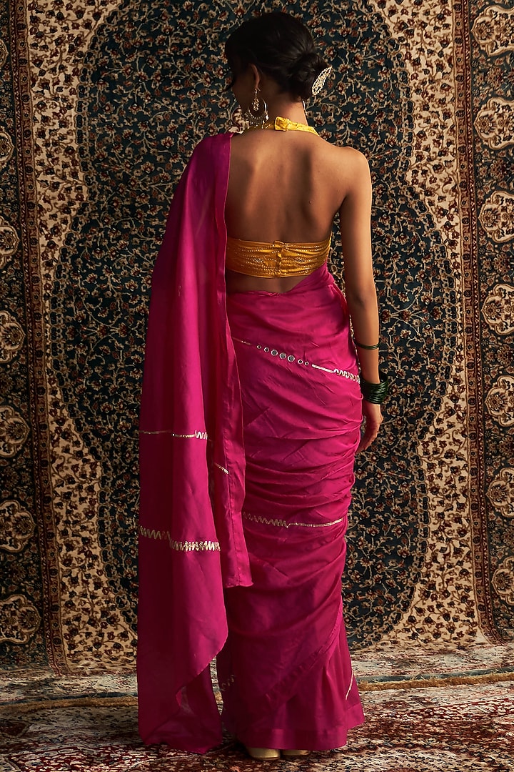 Rani Pink Chanderi Embroidered Party Wear Saree Set by Charkhee at Pernia's Pop Up Shop