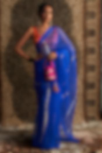 Blue Organza Embroidered Saree Set by Charkhee at Pernia's Pop Up Shop