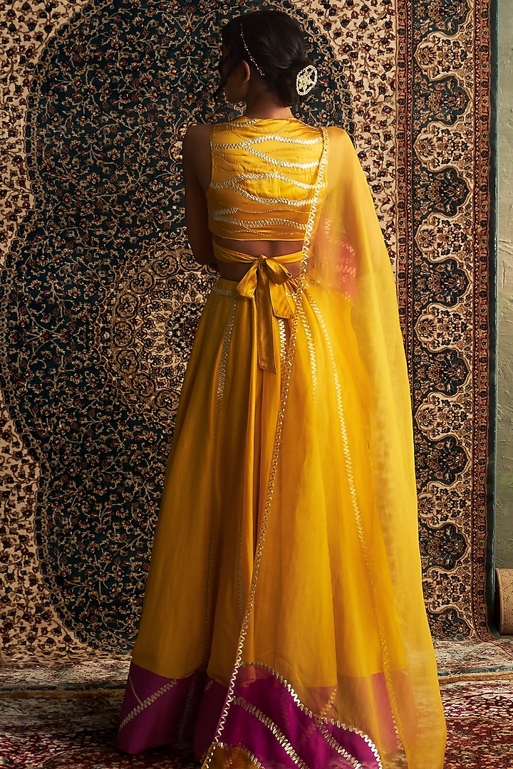 Marigold Yellow Chanderi Wedding Lehenga Set by Charkhee at Pernia's Pop Up Shop