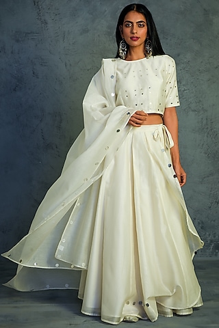 Off White Embroidered Lehenga Set by Charkhee