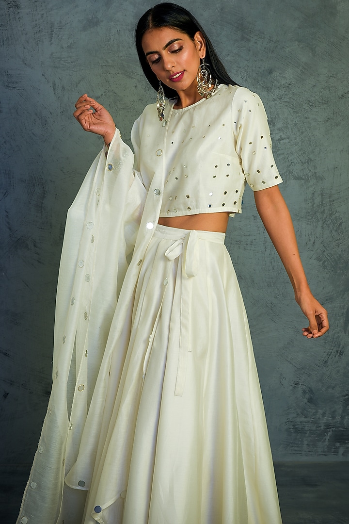 Off White Embroidered Lehenga Set by Charkhee at Pernia's Pop Up Shop