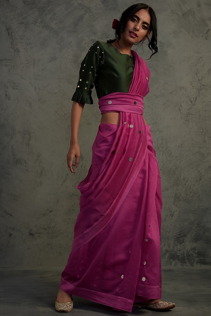 Citrus Yellow Pure Satin Silk Handpainted Festive Saree Set by Charkhee at Pernia's Pop Up Shop