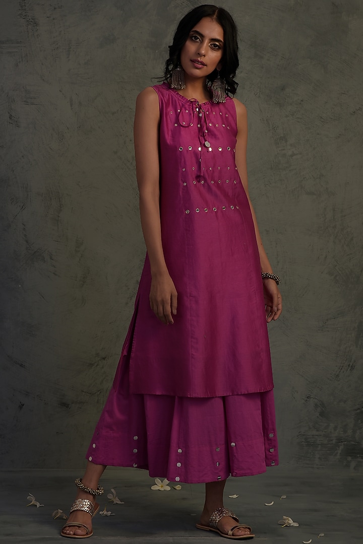 Bright Pink Embroidered Kurta Set by Charkhee at Pernia's Pop Up Shop