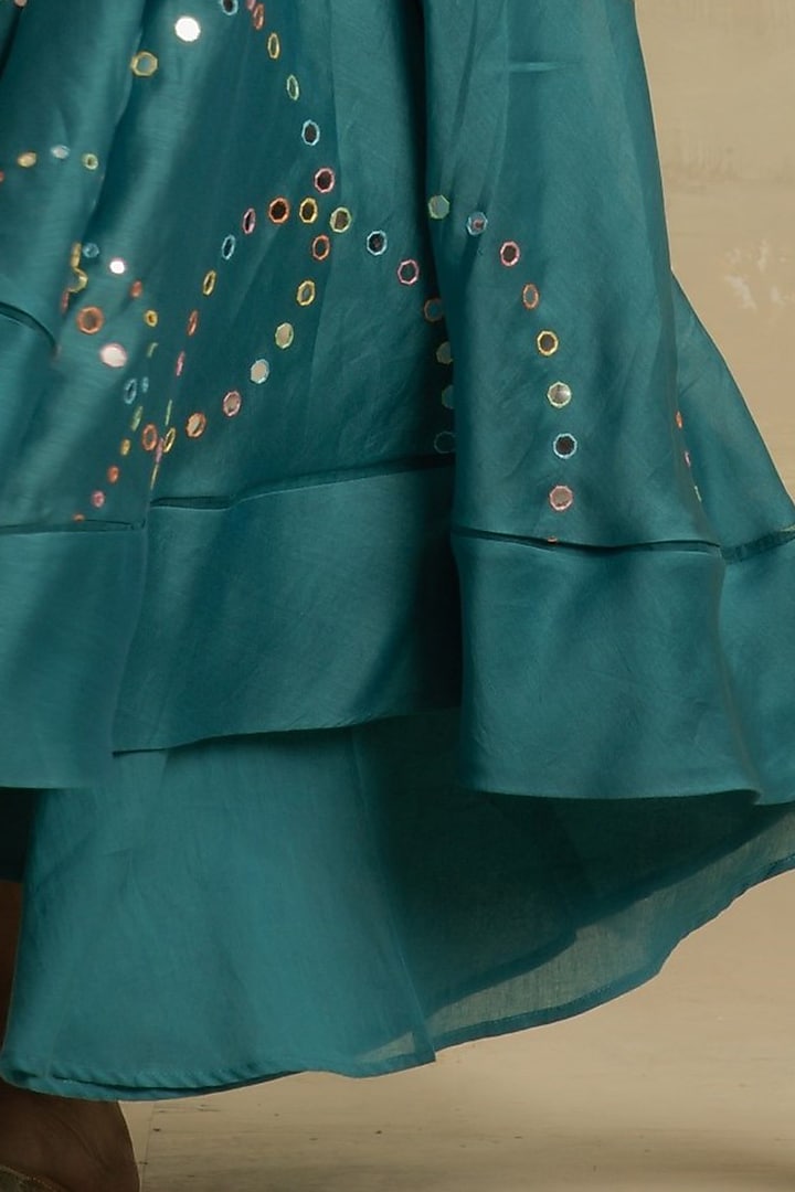 Turquoise Embroidered Flared Party Wear Anarkali Set by Charkhee at Pernia's Pop Up Shop