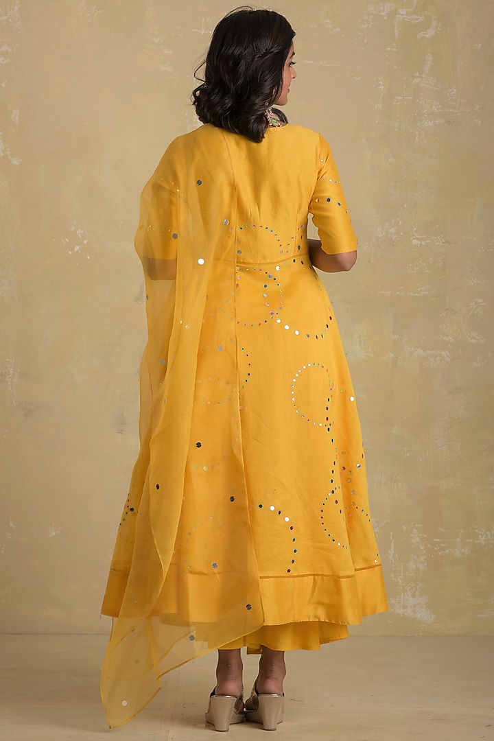 Sunflower Yellow Embroidered Party Wear Anarkali Set by Charkhee at Pernia's Pop Up Shop