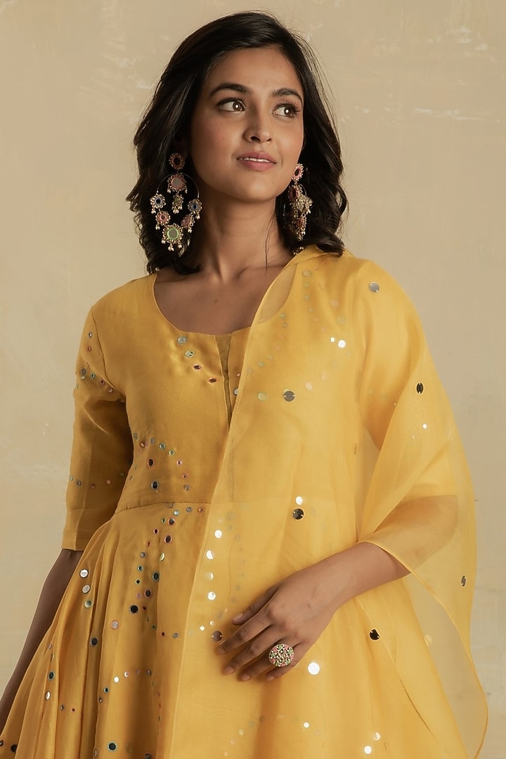 Sunflower Yellow Embroidered Party Wear Anarkali Set by Charkhee at Pernia's Pop Up Shop