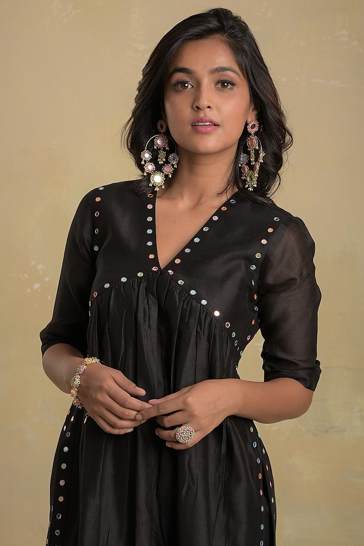 Midnight Black Embroidered Kurta Set by Charkhee at Pernia's Pop Up Shop
