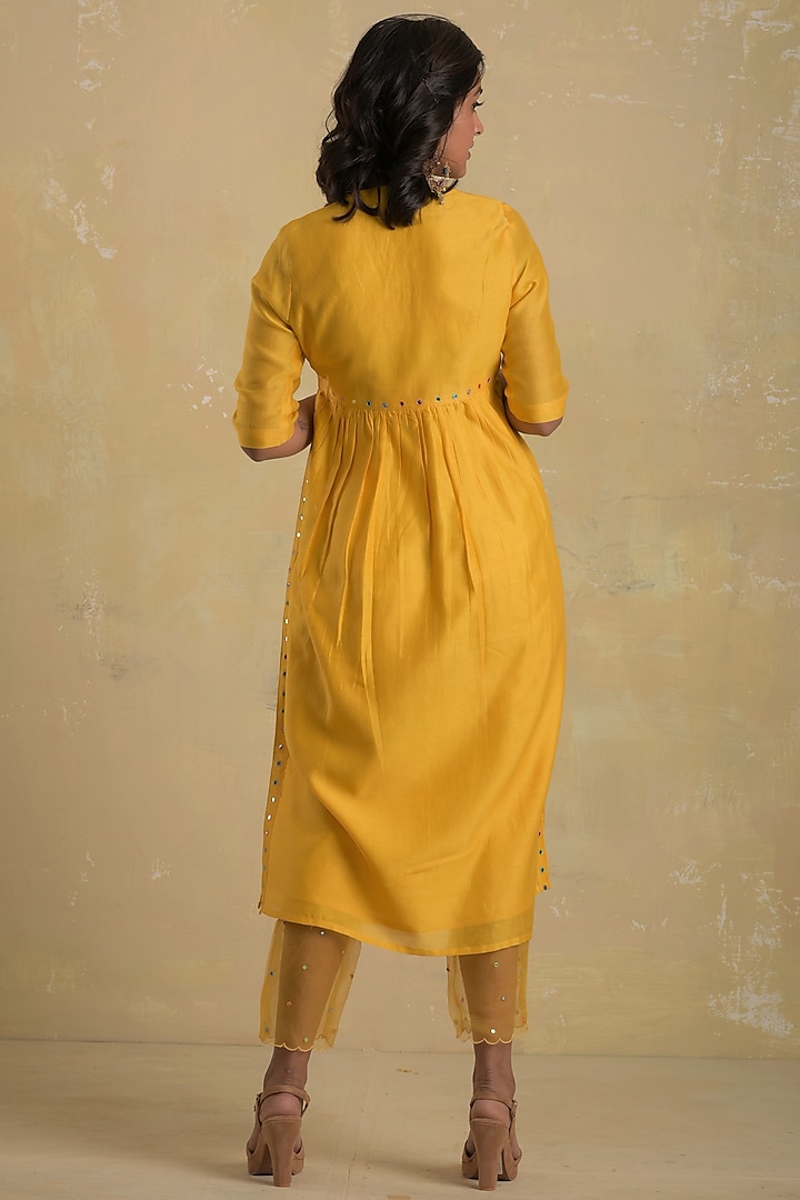 Sunflower Yellow Embroidered Kurta Set by Charkhee at Pernia's Pop Up Shop
