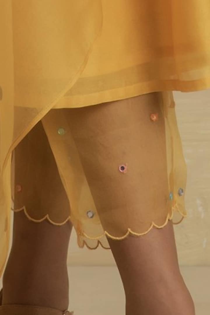 Sunflower Yellow Embroidered Kurta Set by Charkhee at Pernia's Pop Up Shop