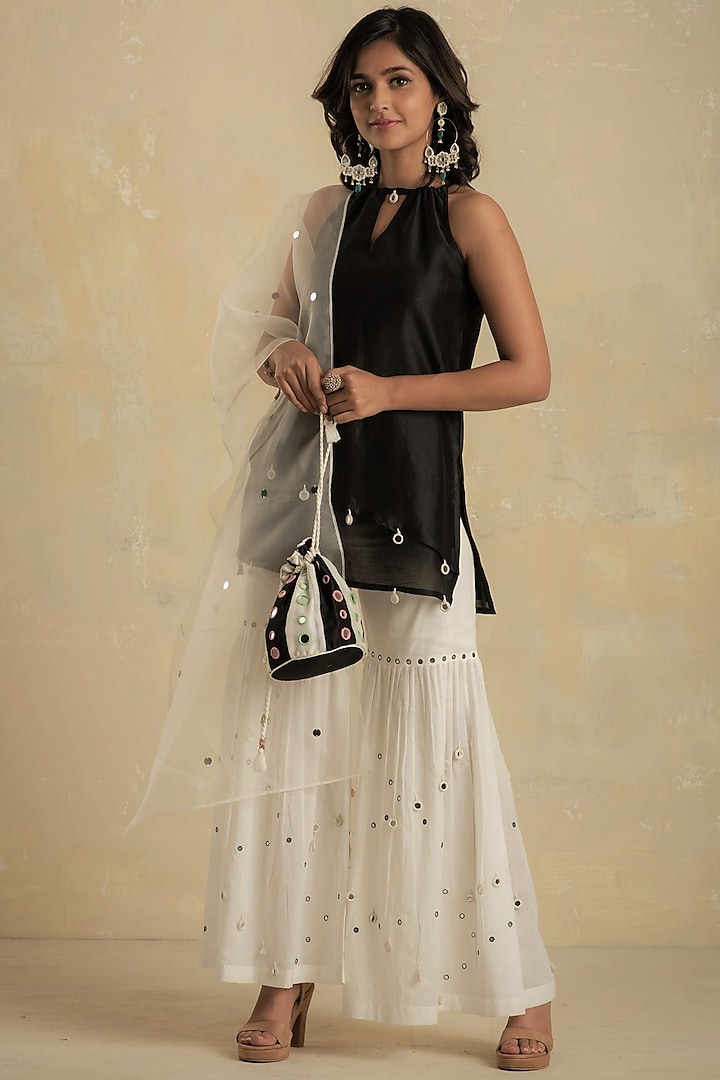 Black & White Cotton Sharara Set by Charkhee