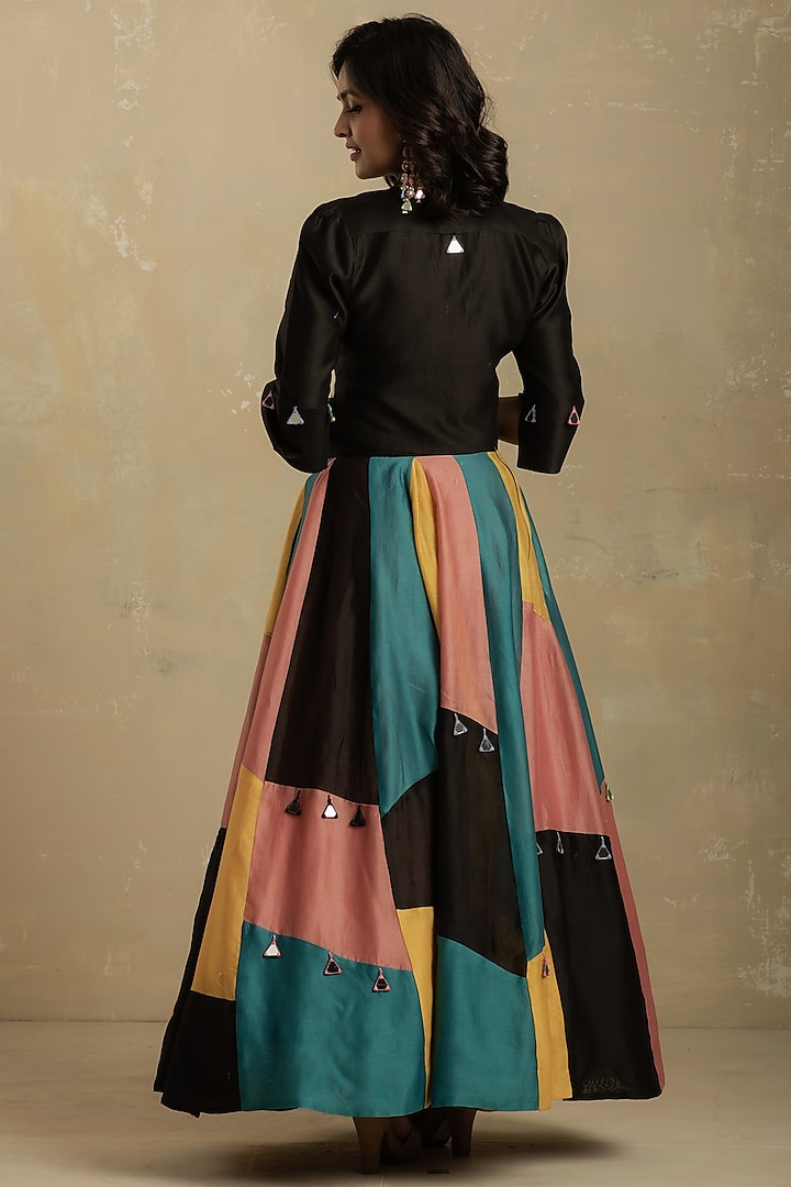 Multi-Colored Chanderi Mirror Work Wedding Lehenga Set by Charkhee at Pernia's Pop Up Shop