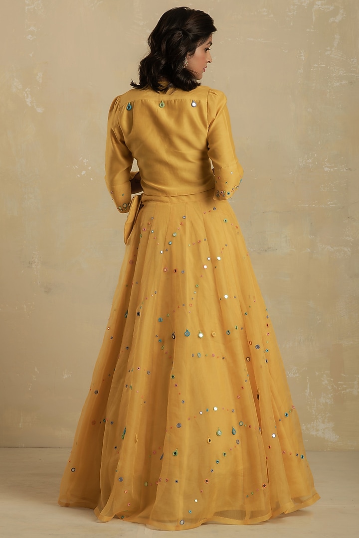 Yellow Embroidered Wedding Lehenga Set by Charkhee at Pernia's Pop Up Shop