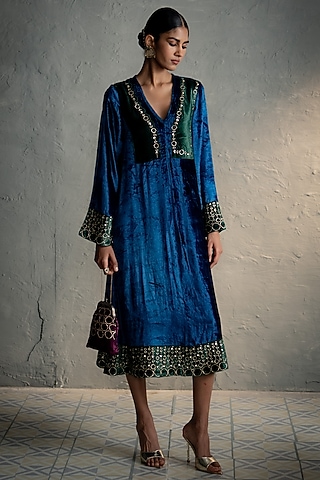 asymmetrical sequin midi dress Royal Blue Sequin and Velvet Block Asymmetrical Bodycon Midi Dress  Modsele