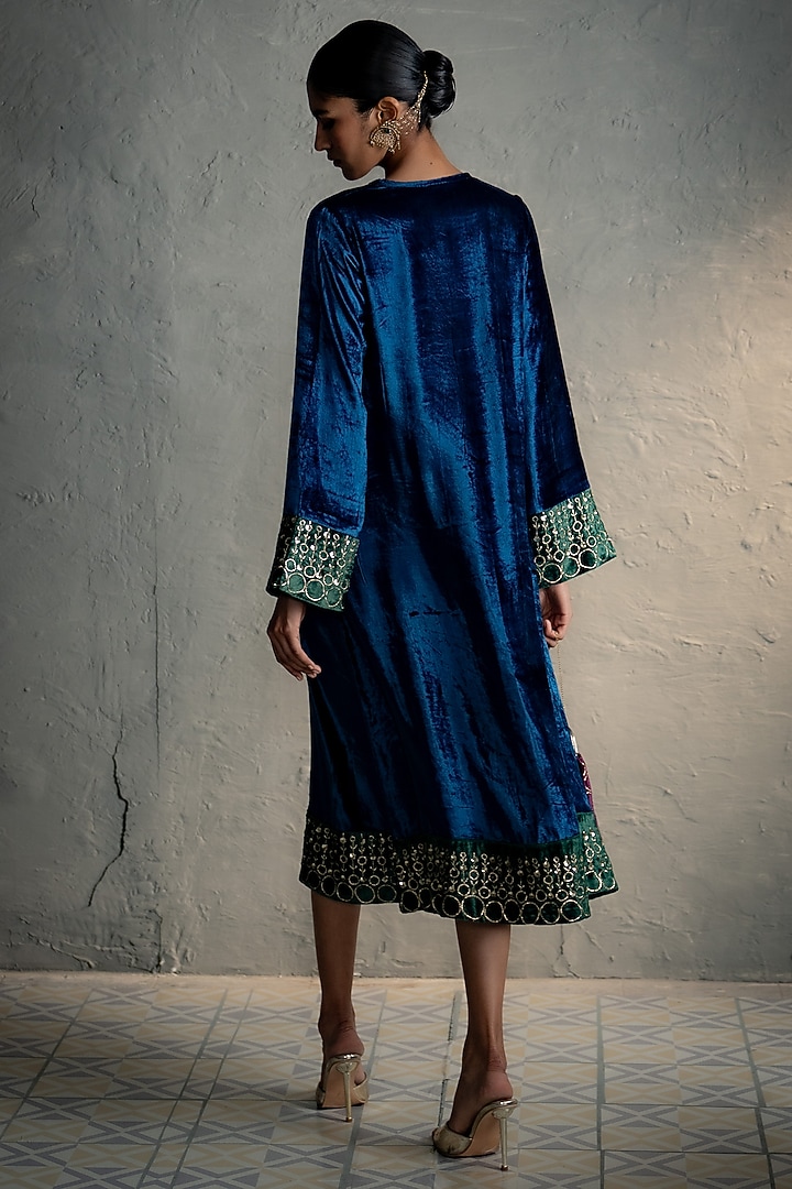 Blue Velvet Sequins Embroidered Midi Vacation Dress by Charkhee at Pernia's Pop Up Shop