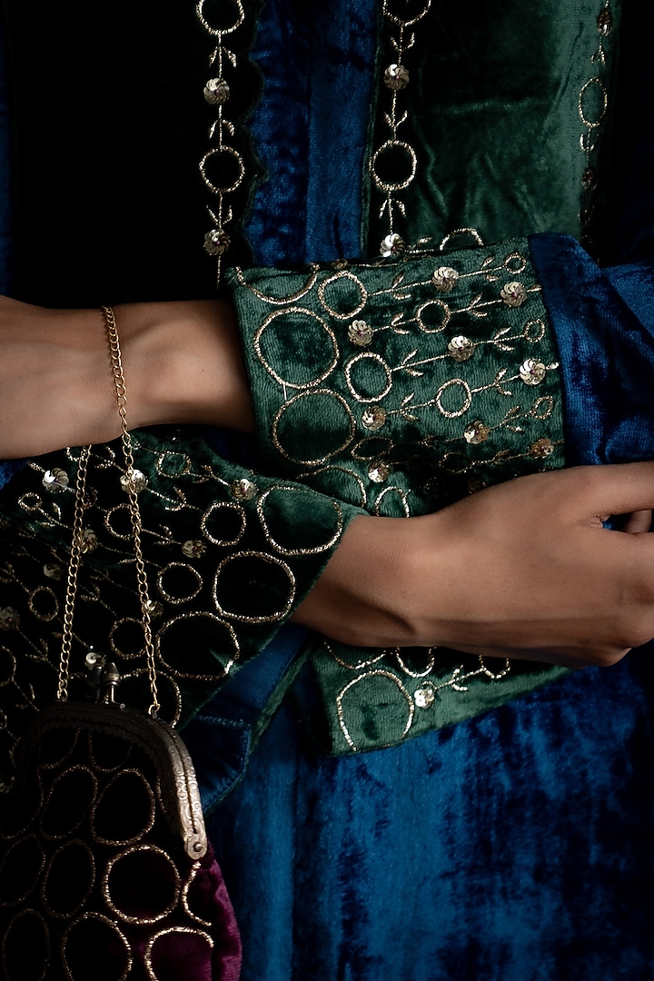 Blue Velvet Sequins Embroidered Midi Vacation Dress by Charkhee at Pernia's Pop Up Shop