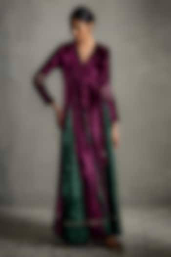 Pink Velvet Embroidered Kalidar Wrap Vacation Dress by Charkhee at Pernia's Pop Up Shop