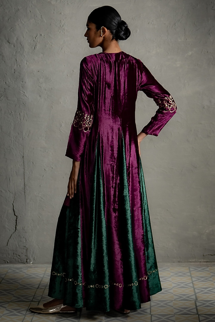 Pink Velvet Embroidered Kalidar Wrap Vacation Dress by Charkhee at Pernia's Pop Up Shop