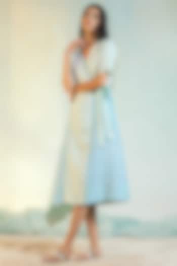 Aqua Green & Blue Linen Wrapped Dress by Charkhee
