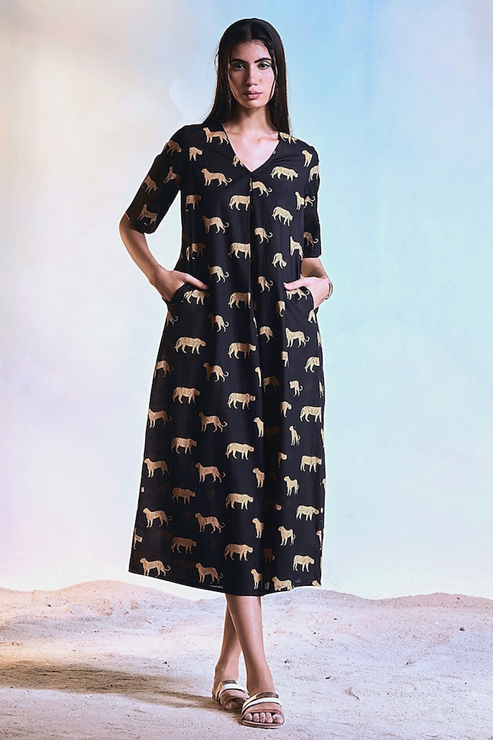 Black Block Printed Dress by Charkhee at Pernia's Pop Up Shop