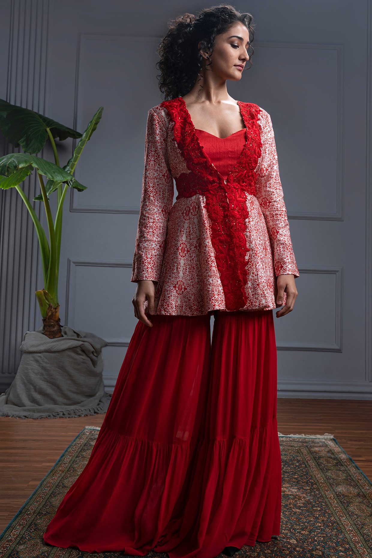 Rouge red sharara set