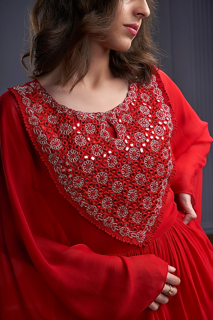 Red Georgette Embroidered Kaftan Set by CHRISTINA at Pernia's Pop Up Shop