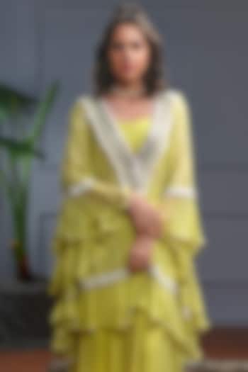 Yellow Georgette Embroidered Kaftan Set by CHRISTINA