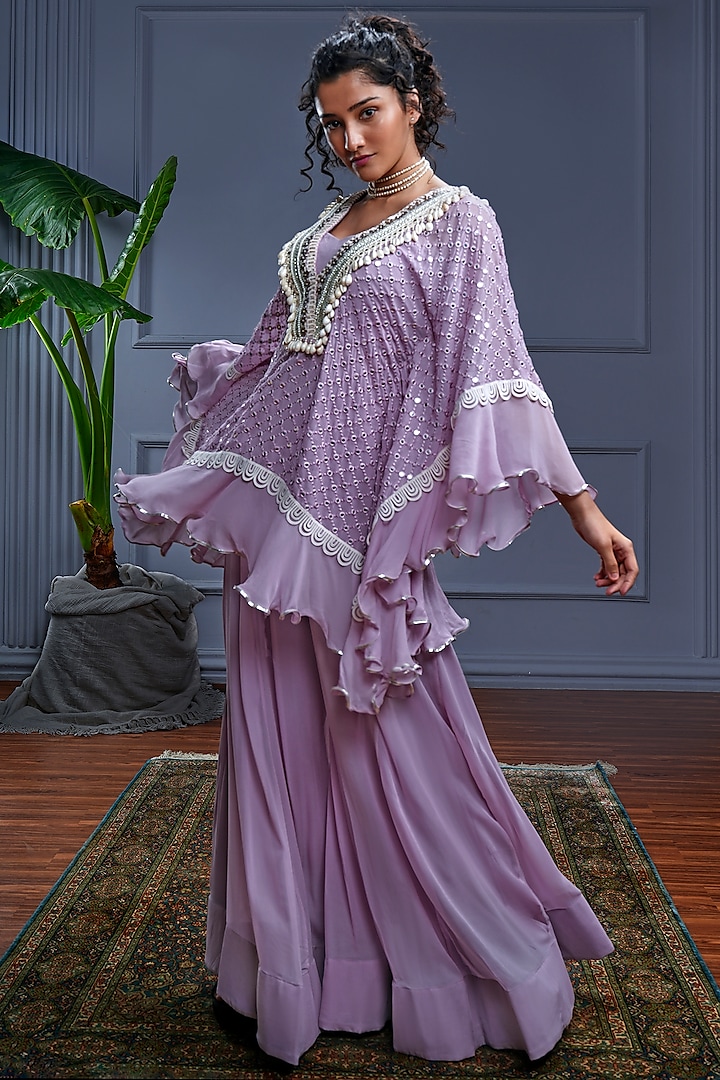 Purple Georgette Embroidered Kaftan Set by CHRISTINA