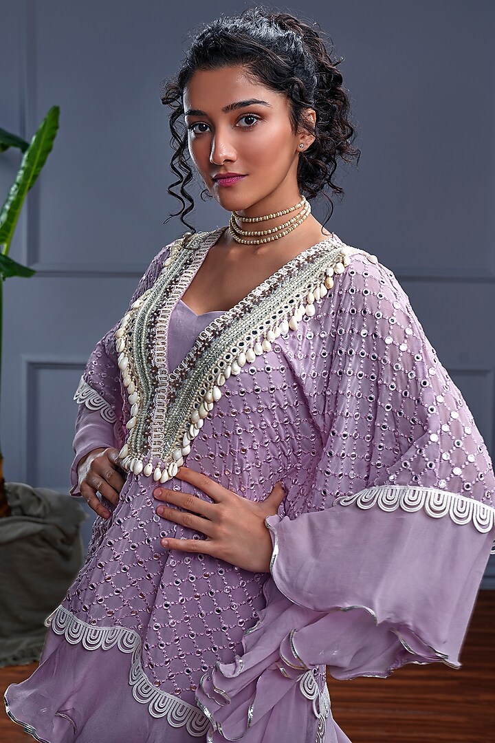Purple Georgette Embroidered Kaftan Set by CHRISTINA at Pernia's Pop Up Shop