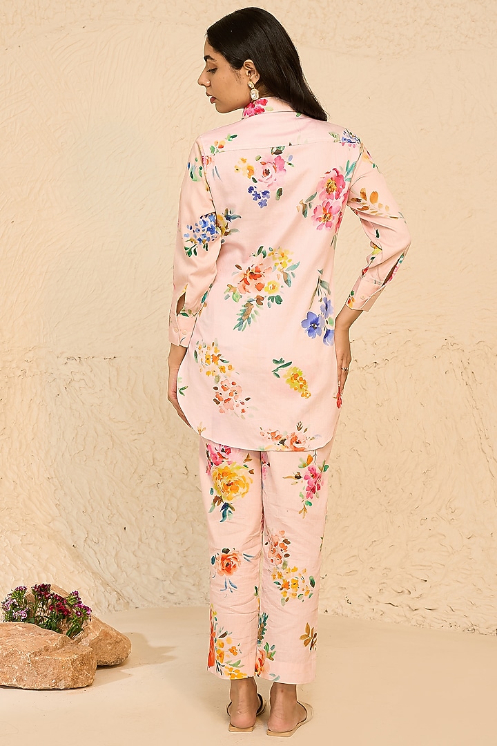 Pink Cotton Satin Floral Printed Co-Ord Set by Chrkha at Pernia's Pop Up Shop