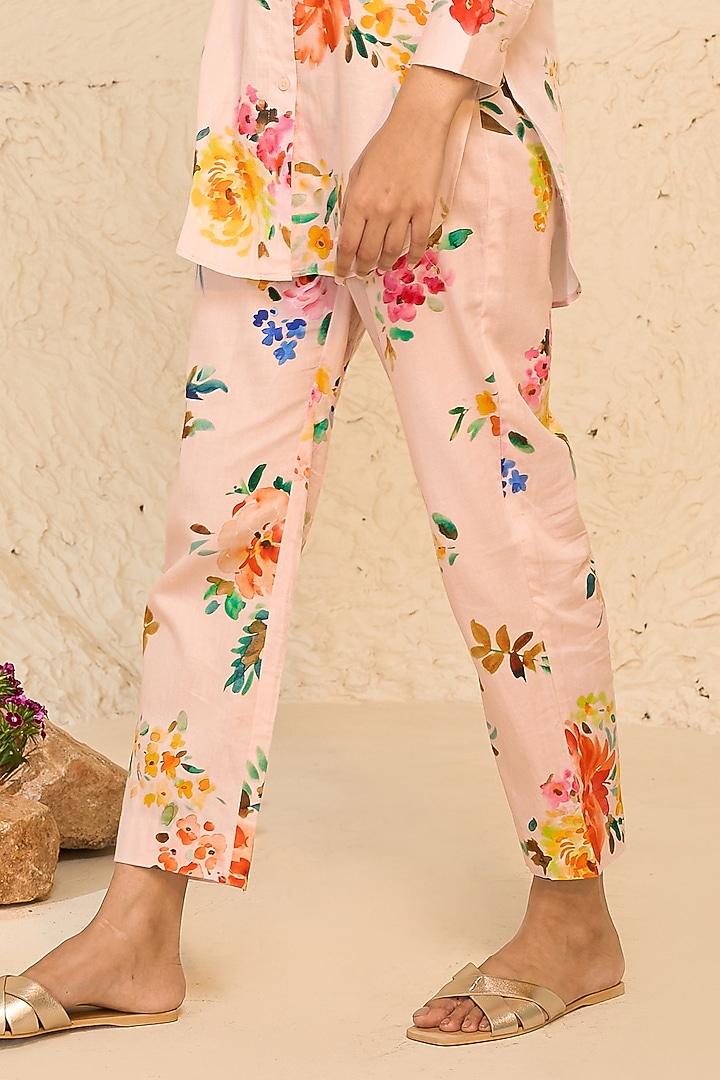 Pink Cotton Satin Floral Printed Co-Ord Set by Chrkha at Pernia's Pop Up Shop