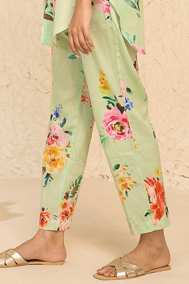 Mint Cotton Satin Floral Printed Co-Ord Set by Chrkha at Pernia's Pop Up Shop