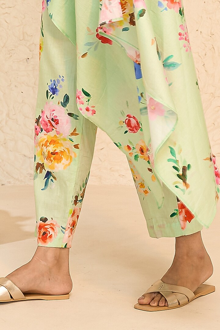Mint Cotton Satin Floral Printed Off-Shoulder Kaftan Set by Chrkha at Pernia's Pop Up Shop