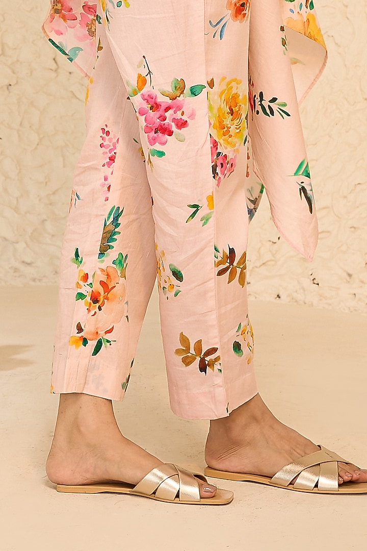 Pink Cotton Satin Floral Printed Off-Shoulder Kaftan Set by Chrkha at Pernia's Pop Up Shop