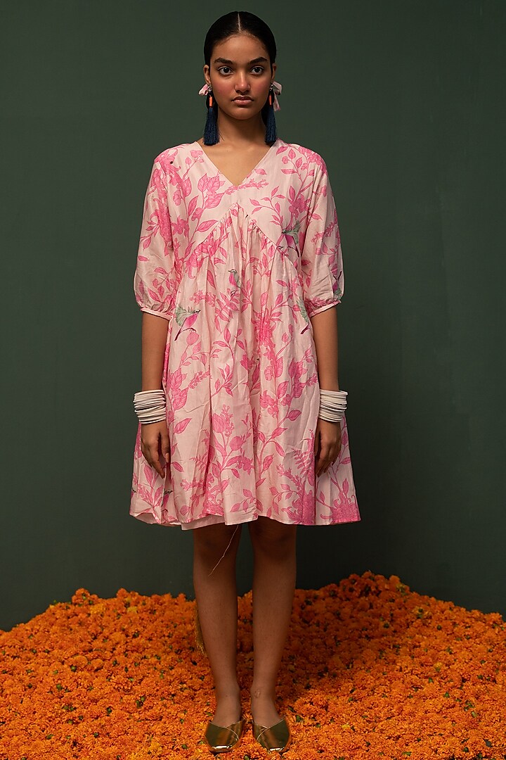 Pink Floral Printed Dress by Chrkha