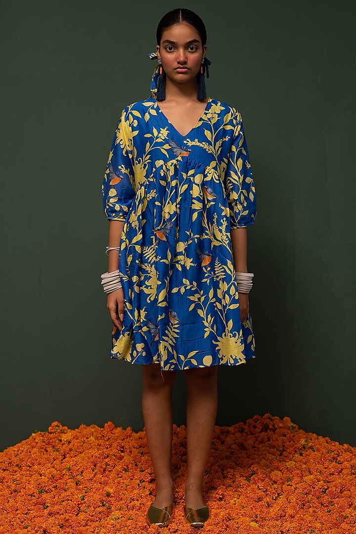 Blue Floral Printed Dress by Chrkha