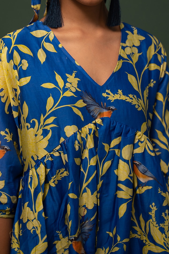 Blue Floral Printed Summer Dress by Chrkha at Pernia's Pop Up Shop