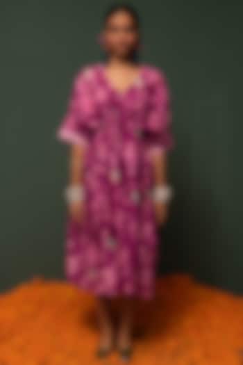Magenta Printed Kaftan Dress by Chrkha