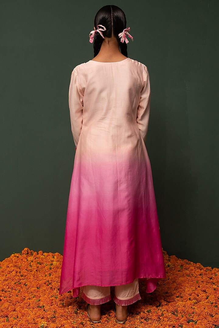 Pink Ombre Embroidered Kurta Set by Chrkha at Pernia's Pop Up Shop