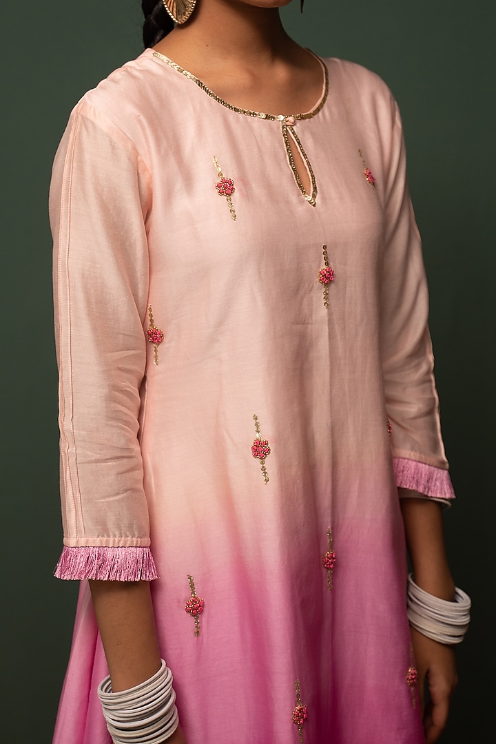 Pink Ombre Embroidered Kurta Set by Chrkha at Pernia's Pop Up Shop