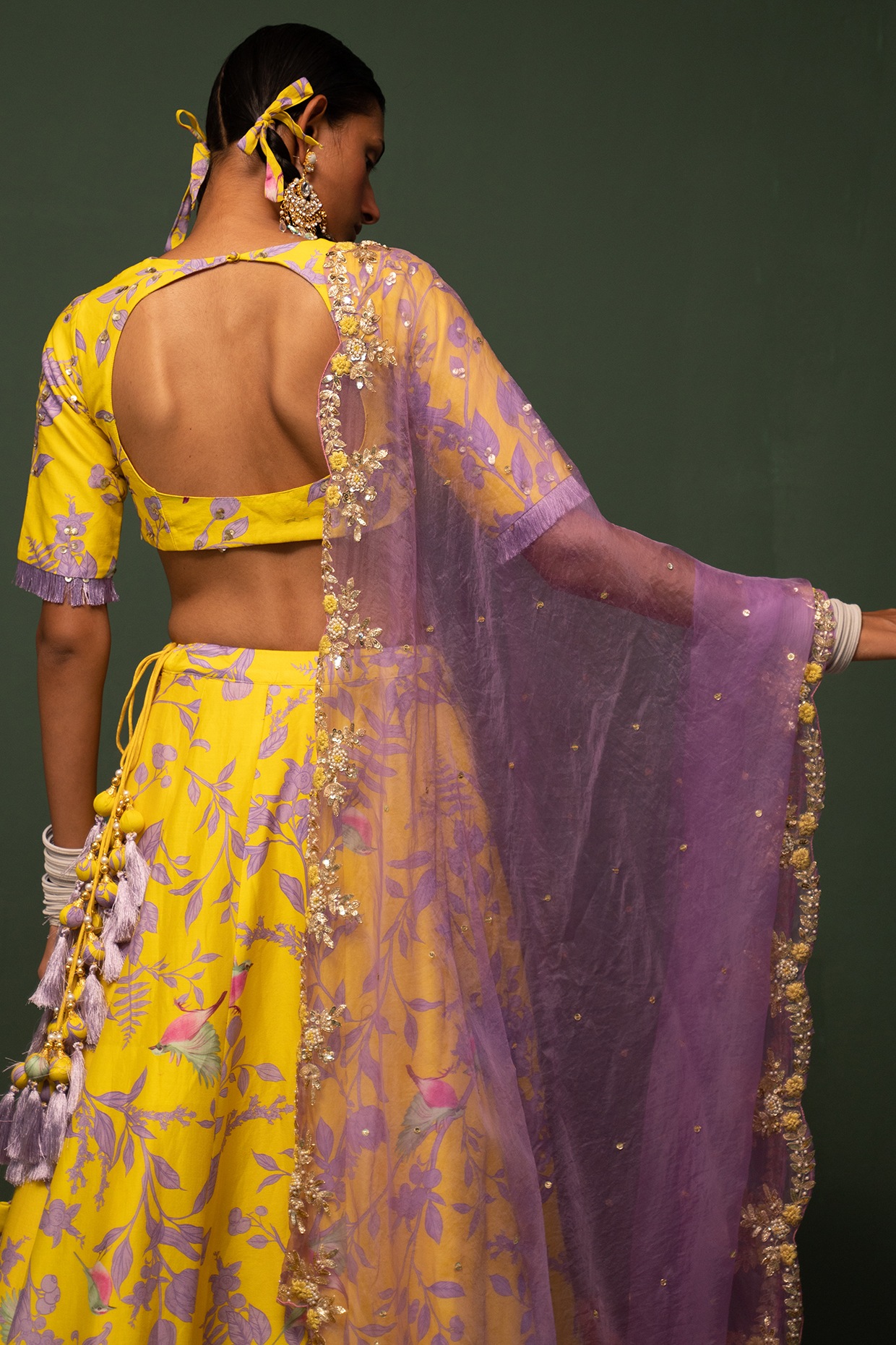 Raw silk printed lehenga choli in mustard yellow - G3-WLC13816 |  G3fashion.com