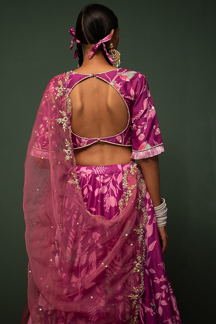 Magenta Floral Printed Wedding Lehenga Set by Chrkha at Pernia's Pop Up Shop
