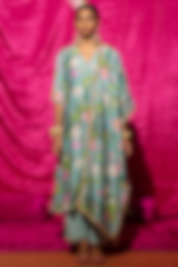 Mint Chanderi Silk Printed Kurta Set by Chrkha at Pernia's Pop Up Shop