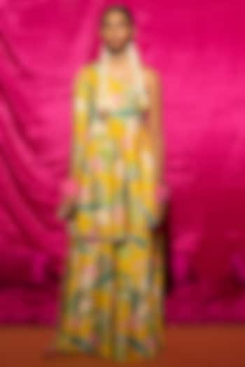 Yellow Chanderi Silk Printed Kaftan Set by Chrkha at Pernia's Pop Up Shop