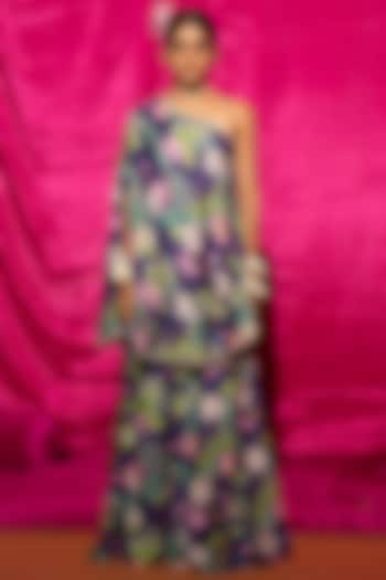 Purple Chander Silk Printed Kaftan Set by Chrkha at Pernia's Pop Up Shop