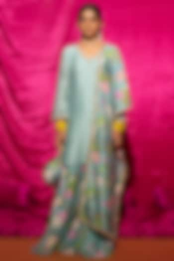 Mint Chanderi Silk Printed Sharara Set by Chrkha at Pernia's Pop Up Shop