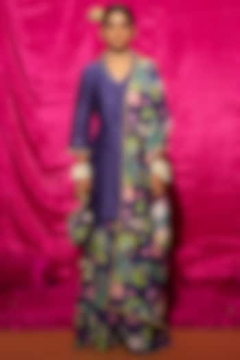 Purple Chanderi Silk Printed Sharara Set by Chrkha at Pernia's Pop Up Shop