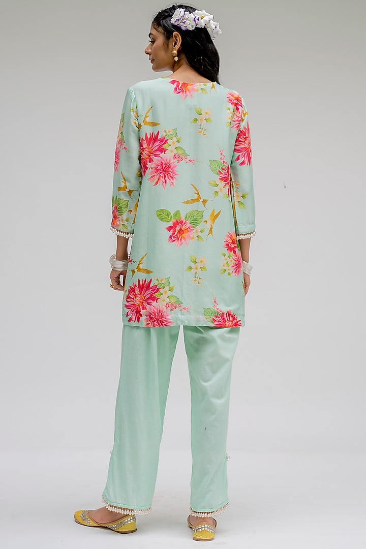 Mint Printed Kurta Set by Chrkha at Pernia's Pop Up Shop