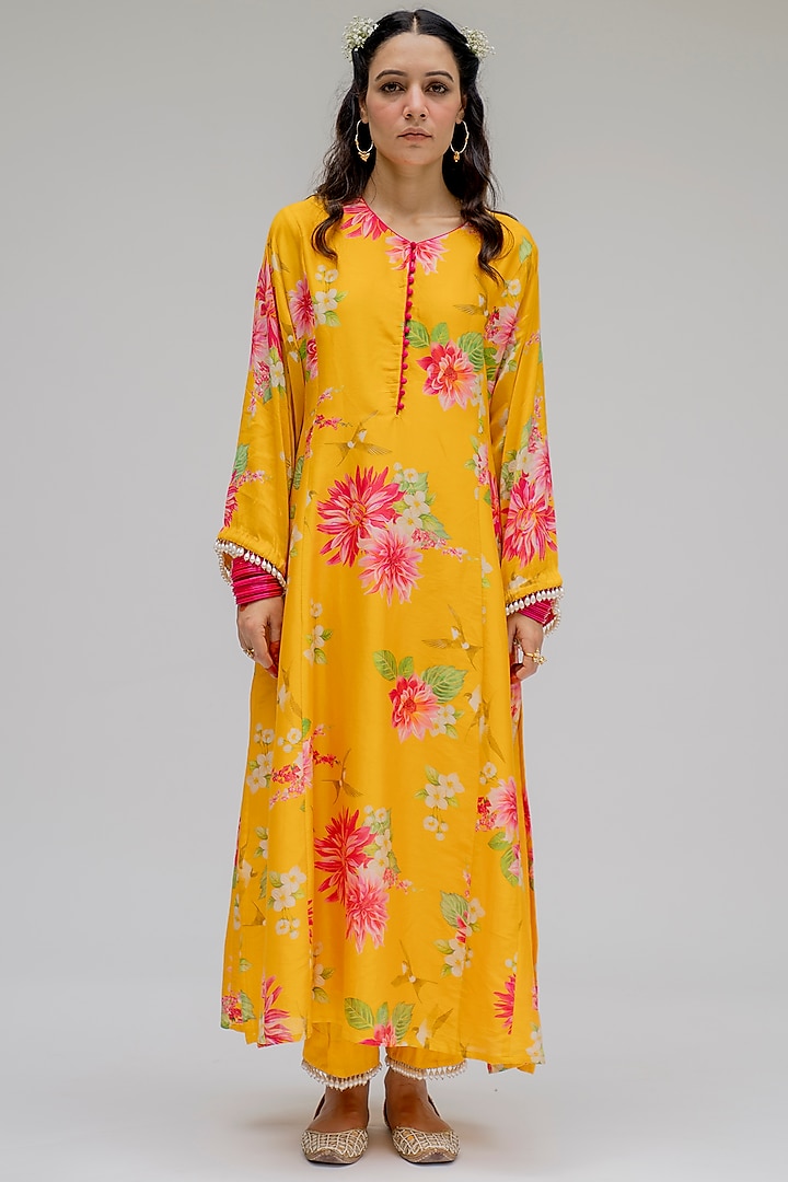 Yellow Printed & Embroidered Kurta Set Design by Chrkha at Pernia's Pop ...